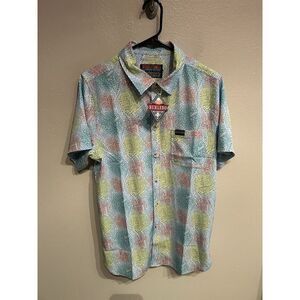 Burlebo Mens Medium Short Sleeve Button Up Shirt Geometric Multicolor Stretch